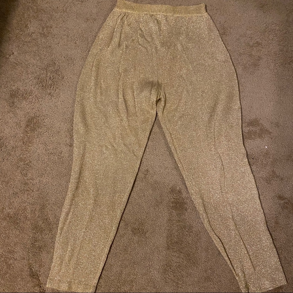 80s VINTAGE • Sideffects Knit Pants • Gold